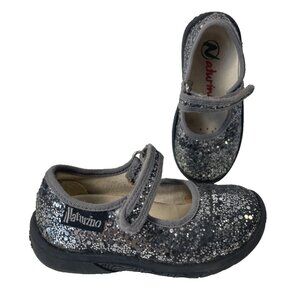 Naturino Mary Jane Shoes Little Girls size 23 Black Silver Sparkle Dressy US 6.5